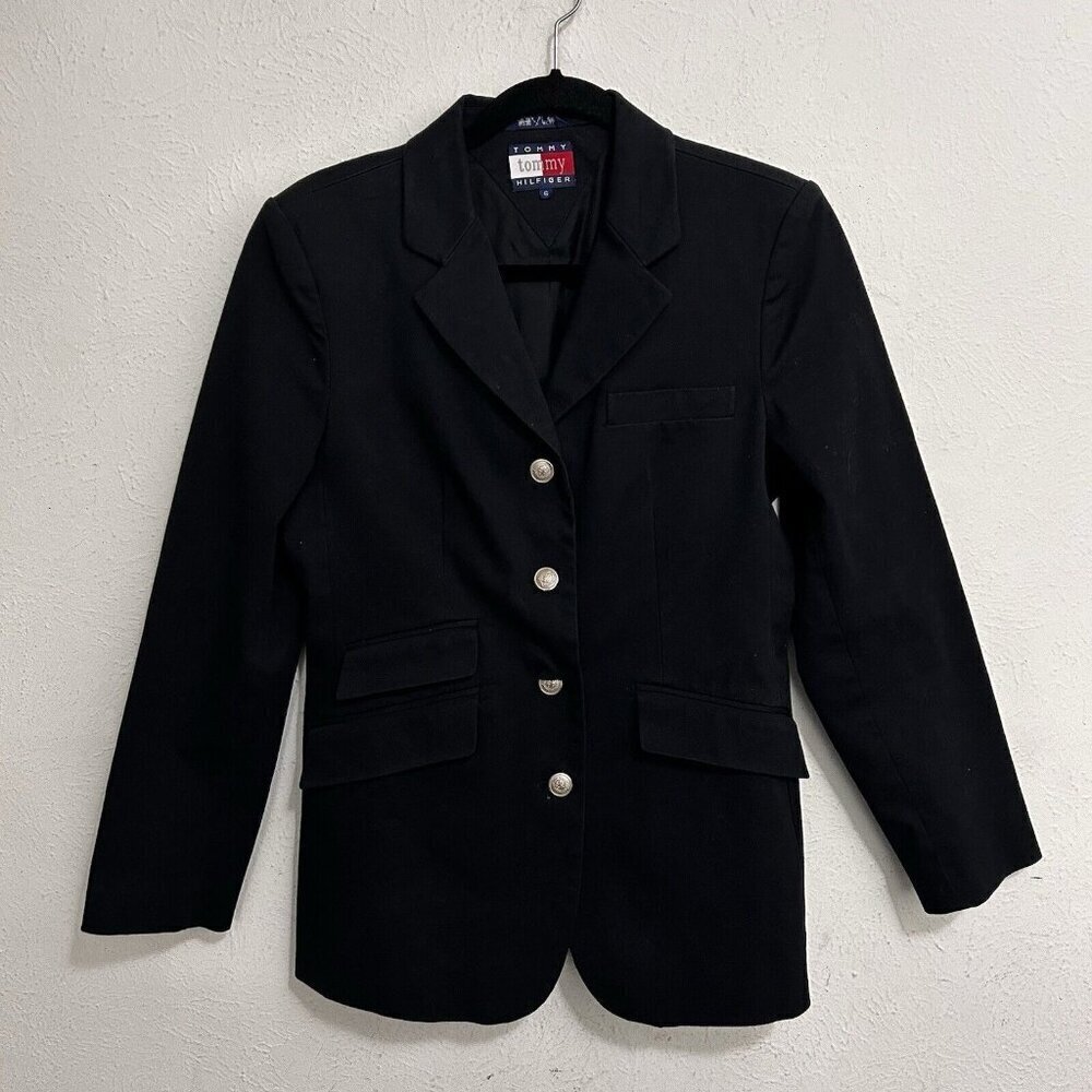 Tommy HilfigerVintage 4 Button Black Blazer Womens Size 6 Cotton Blend 3 Pockets